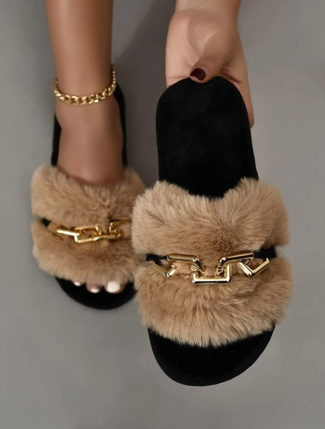 Gold on sale fur slides